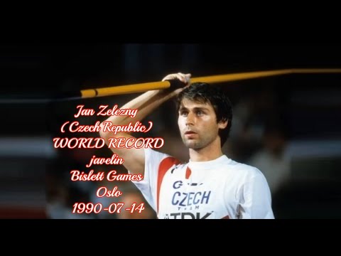 Jan Zelezny (Czech Republic) WORLD RECORD javelin Bislett Games Oslo 1990-07-14.