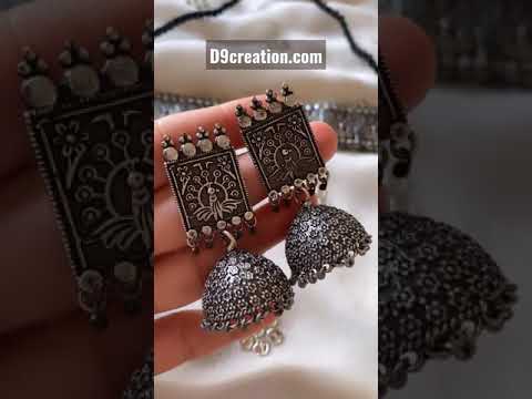 Oxidised Lord Ganesha Silver Replica Earrings With Stone Work Light Weight Earring