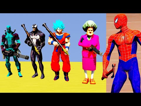 GTA 5 Epic Ragdolls | Spiderman Saves His Friends From Venom, Deadpool, Goku and Scary teacher Ep 2