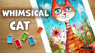 Whimsical Cat Watercolour Tutorial | Easy Mixed Media Painting for Beginners