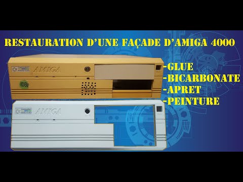 Restauration d'une façade d'Amiga 4000 /glue et bicarbonate.