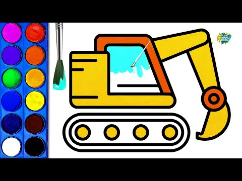 How to draw excavator from shapes - easy kids drawing - draw with fun - kids toys drawings
