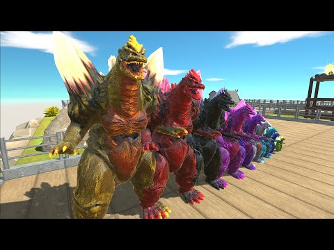 FIRELAVADRAGON AND RODAN DEATH CLIMB VS DIFFERENT SIZE SPACEGODZILLA  Animal Revolt Battle Simulator