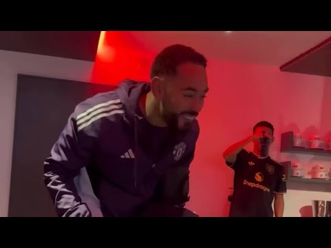 Matheus Cunha celebrating with his family after Manchester United MOTM performance 