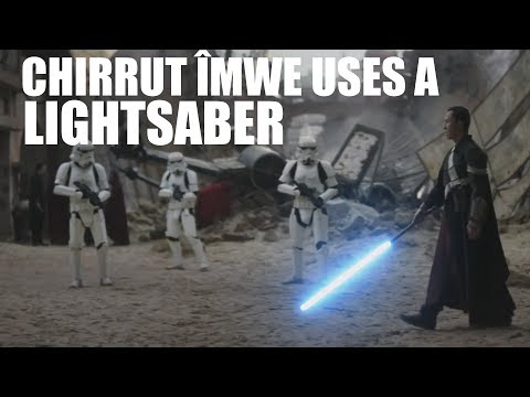 Chirrut Îmwe as a Jedi Using a Lightsaber