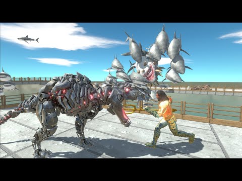 AQUAMAN AND SHARK VS TEK REK DEATH RUN - Animal Revolt Battle Simulator