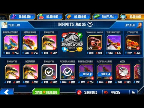 Indoraptor, Yudon, T-rex gen 2, Metriaphodon, Pachygalosaurus  - Jurassic World The Game