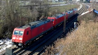 preview picture of video 'Train Traffic / Bahnverkehr auf der Filstalstrecke bei Uhingen, Germany,  05.01.2015.'