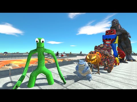 Rainbow Friends Green vs Monster LAVA DEATH RUN - Animal Revolt Battle Simulator