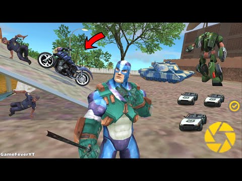 Rope Hero: Vice Town (Selfie Time with Car Robot) Skull Bike Park on Street - Android Gameplay HD