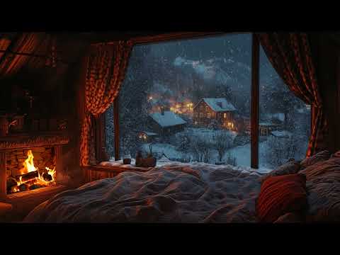 Winter Serenity: A Cozy Crackling Fire with Gentle Snowfall – The Perfect Relaxing Atmosphere