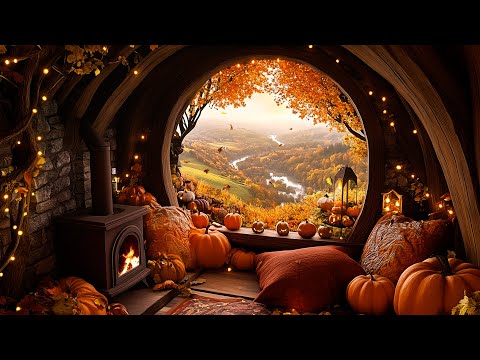 Cozy Hobbit House in Cozy Autumn Forest | Autumn Ambeince, Fireplace ASMR & Music for Sleep & Heal