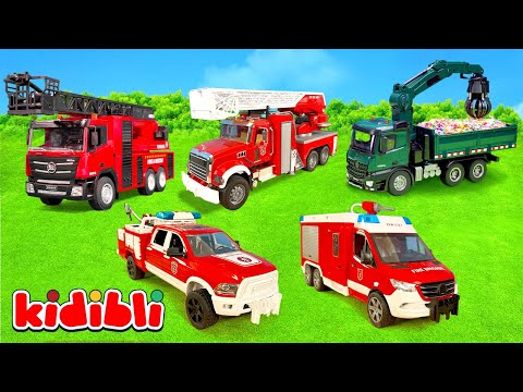 Toy Dump Truck on Fire! Firefighter Trucks to the Rescue 🚒 Educational Toys Video for Kids | Kidibli
