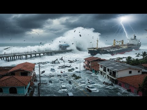 Chaos in Colombia Today! Giant Huge Waves Slams Pier, Ship, Homes in Cartagena Santa Marta