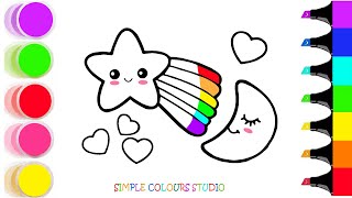Stars⭐ , Comet & Moon 🌛 Drawing for Kids, Toddlers | Easy Drawing Tutorial