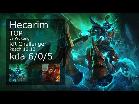 Hecarim vs Wukong Top - KR Challenger 6/0/5 Patch 10.12 Gameplay // [롤] 헤카림 vs 오공 탑