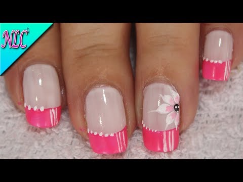 DISEÑO DE UÑAS FLOR Y FRANCÉS PARA PRINCIPIANTES – FLOWERS NAIL ART – FRENCH NAIL ART – NLC