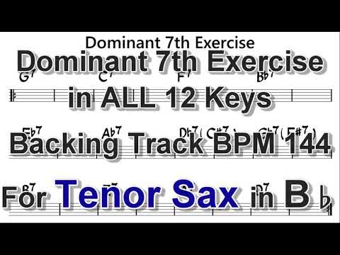 Dominant 7th Exercise - Backing Track for Tenor Sax, BPM 144