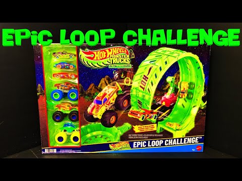 УЦЕНКА Трек Hot Wheels Monster Trucks Glow in the Dark Epic Loop Arena + 6 машинок Эпическая Петля светится в темноте Монстер Трак - фото 1 - id-p2773489499