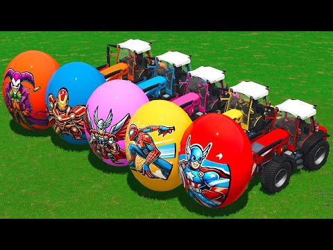 LOAD AND TRANSPORT GIANT HERO EGGS WITH JOHN DEERE TRACTORS - Farming Simulator 25