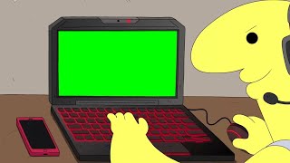 Charlie gaming on his laptop Smiling Friends green screen