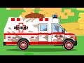 White Ambulance Car Rescue in the City w Tow Truck - Animation Cars & Trucks Cartoon for children