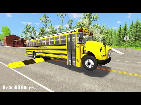 SCHOOL BUS, CITY BUS, LONG BUS Vs MASSIVE SPEED BUMPS - BeamNG.Drive