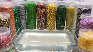 Mixing Beads and Glitter into Clear Slime - Satisfying Slime Videos !! Tom Slime