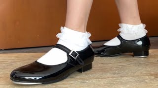 Linodes Mary janes Shiny Tap Shoes with White Ruffle Socks