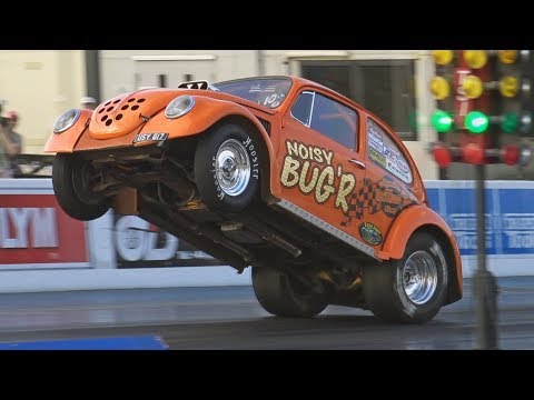 V8 Beetle Pulls a Huge Wheelie at Santa Pod Raceway!