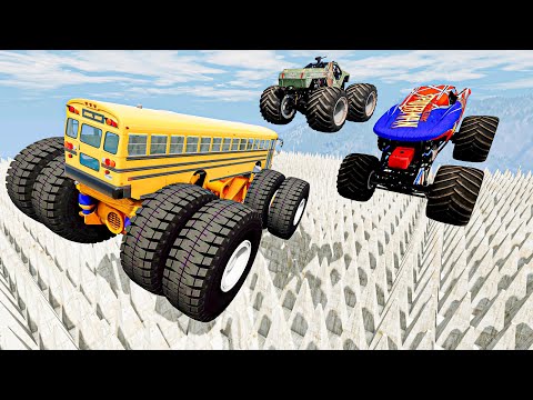 High Speed Monster Trucks stunts, jumps, crashes, crushing cars, fails & fire