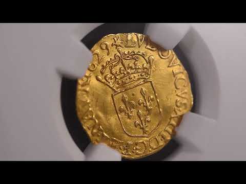 Monnaie, France, Louis XIII, 1/2 ECU D'or, 1629, Lyon, Double date, NGC, UNC