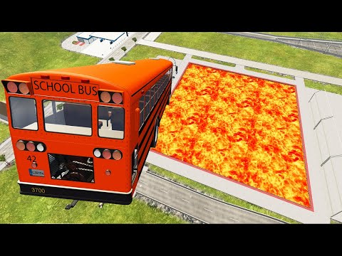 Cars vs Lava Pools Monster Truck, School Bus, Camionette #2 – BeamNG.Drive