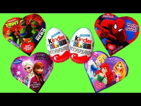 VALENTINES MARVEL SPIDERMAN Disney Princess Frozen TMNT Chocolate hearts KINDER SURPRISE EGGS!