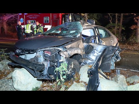 *** WATCH *** DRIVER CRITICAL AFTER CAR STRIKES TREE IN MARSTONS MILLS