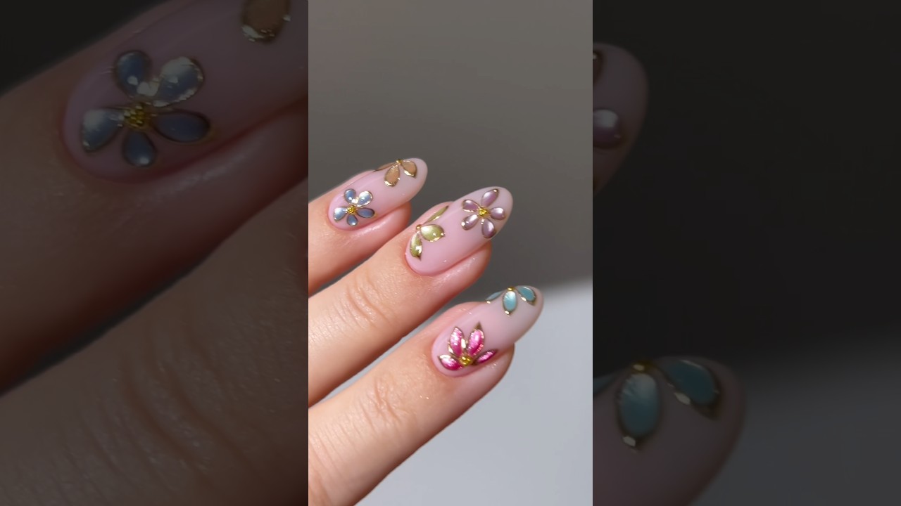 🌸🪻💐 colorful glassy flower #nails #naildesign #nailart