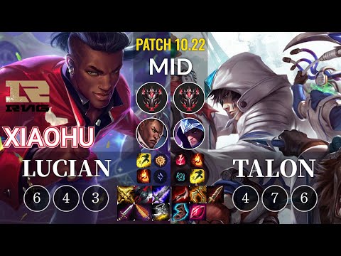 RNG Xiaohu Lucian vs Talon Mid - KR Patch 10.22