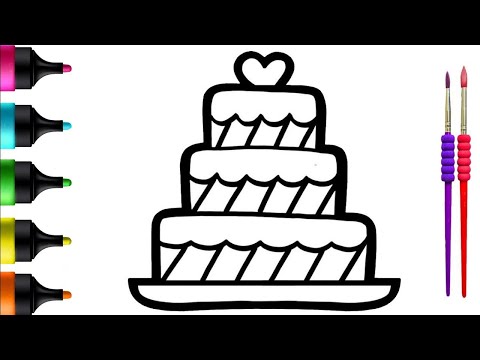 Happy Birthday Cake Drawing and Coloring Tutorial for Kids and Toddlers