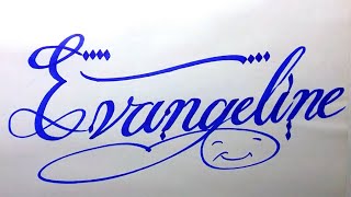 Evangeline Name Signature Calligraphy Status | How to Cursive write with cut Marker #evangeline