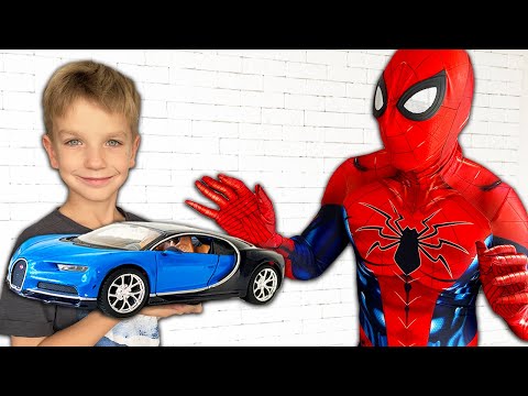 Mark and Spider-Man play with cars