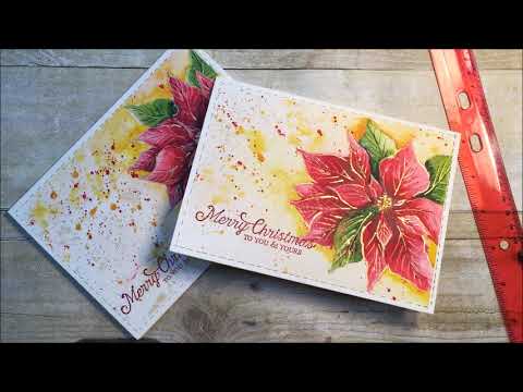 Hand Painted Watercolor Poinsettia & Embossed Sentament  Christmas Card