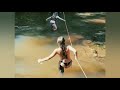Amputee Girl Walking In The River