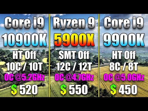 Core i9 10900K HT Off @OC vs Ryzen 9 5900X SMT Off @OC vs Core i9 9900K HT Off @OC