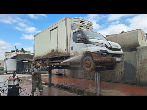 Insanely Muddy Iveco Daily Gets a Deep Clean! | Ultimate Truck Wash Transformation 🚿🤯