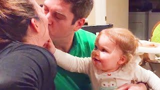 Babies Reaction When Daddy Kiss Mommy - WE LAUGH