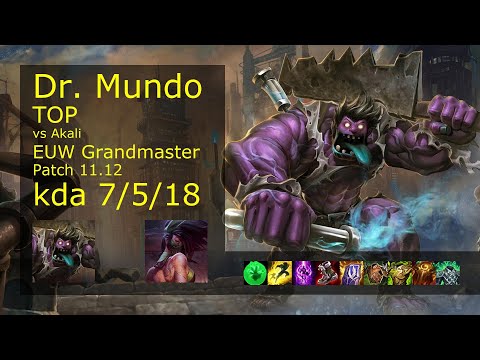 Dr. Mundo Top vs Akali - EUW Grandmaster 7/5/18 Patch 11.12 Gameplay
