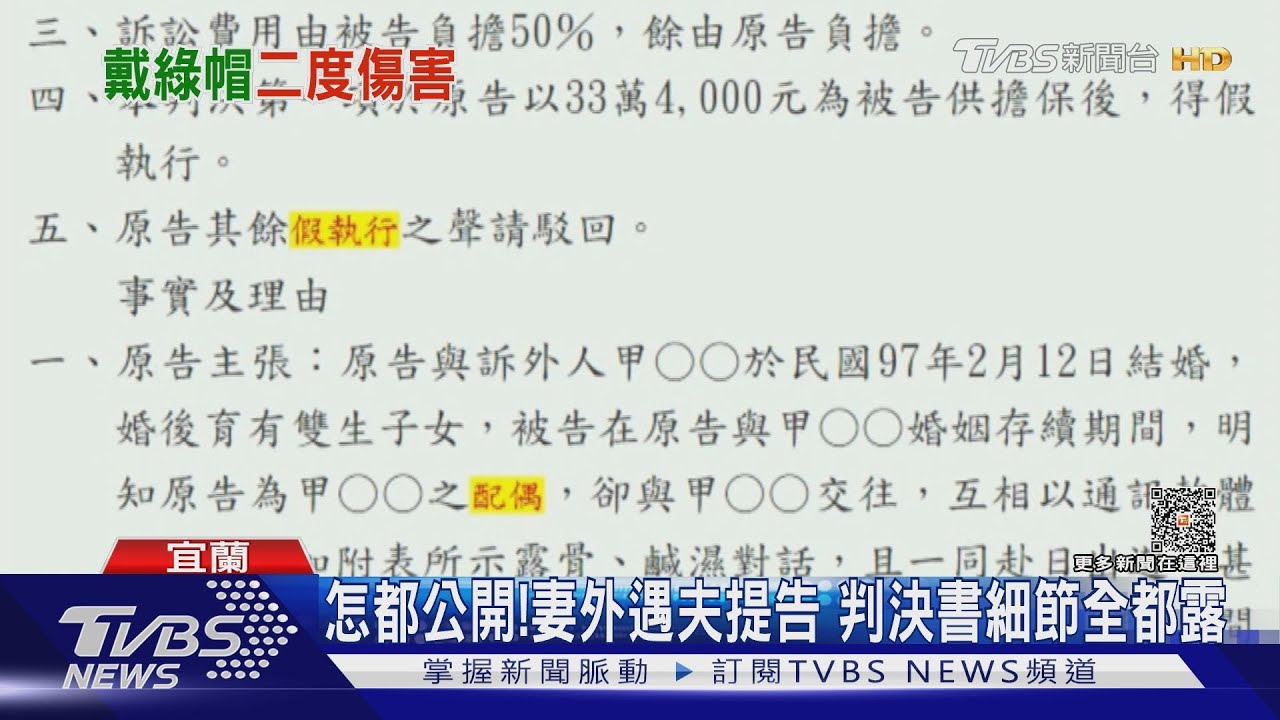 怎都公開!妻外遇夫提告 判決書細節全都露