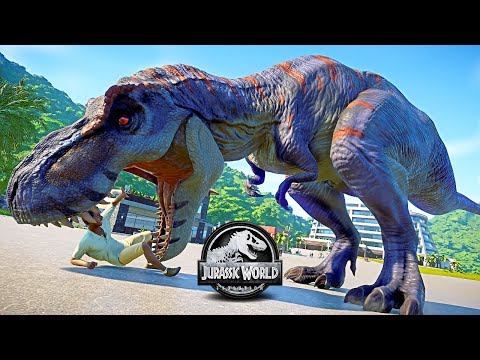 The Escape of Crusher the Almighty T-REX, Dinosaurs Fight - JURASSIC WORLD EVOLUTION