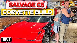 Ep. 1 Rebuilding a Wrecked C5 Salvage Corvette | Walk Around of the Car | Introduction damaged Car