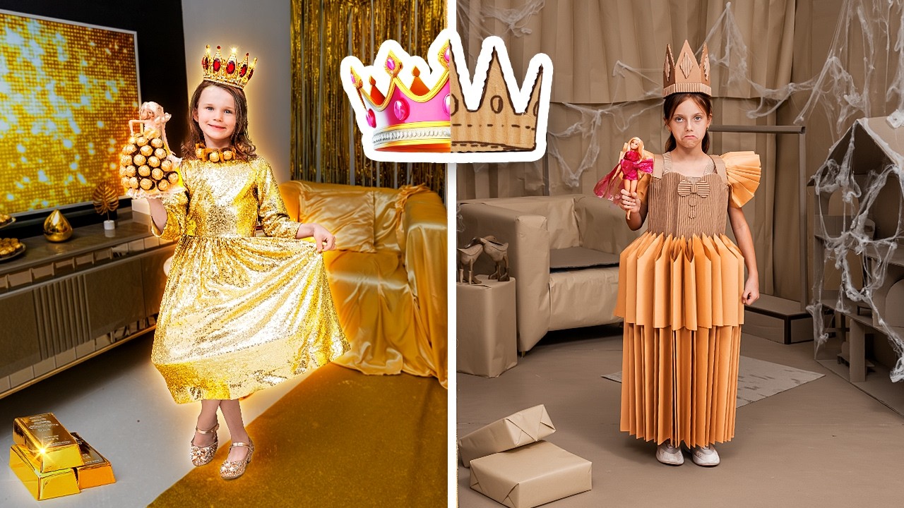 Barbie Challenge: Gold vs Cardboard House for Princess Doll